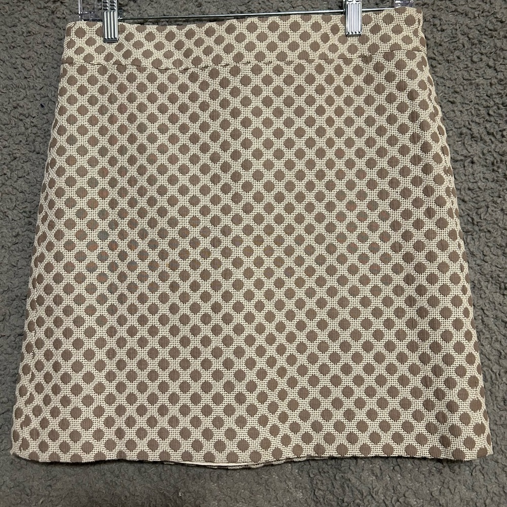 LOFT Tan and Cream Geometric A-Line Skirt